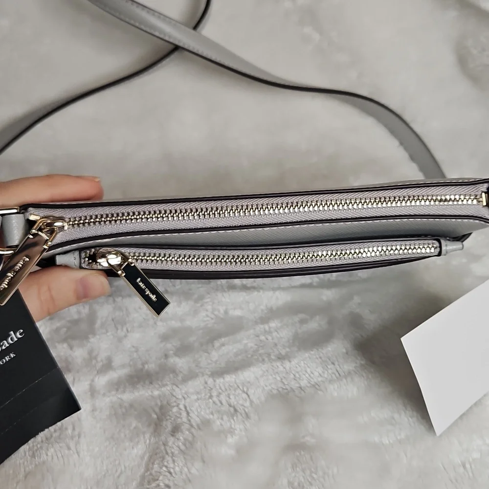 Kate Spade Sadie Crossbody Set Saffiano Leather Stone Path Gray Gold